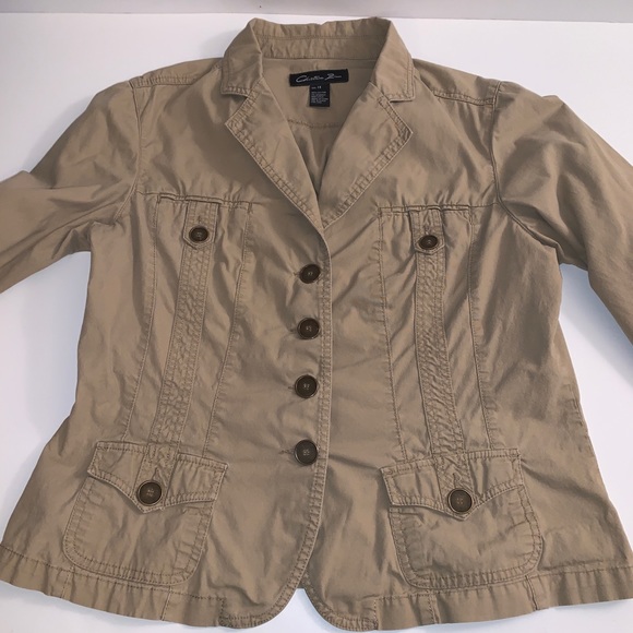 Christiana Zinn Tan 3/4 Sleeve Khaki Twill Safari Hiking Cargo Jacket Size 1X - Picture 4 of 6